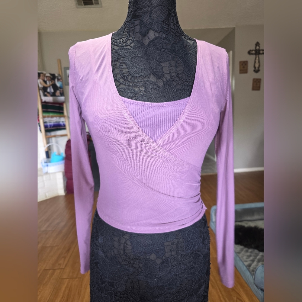 Elegant Lavender Long Sleeve Wrap Top